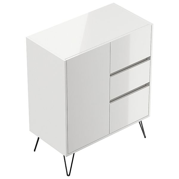 Posseik Sideboard Industrial K 3 Schubladen 1 Tür 80 cm Weiß Hochglanz günstig online kaufen