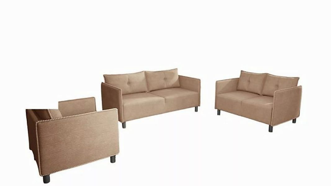 Fun Möbel Polstergarnitur Sofaset Designersofa DECLAN 3-2-1 in Stoff Lincol günstig online kaufen