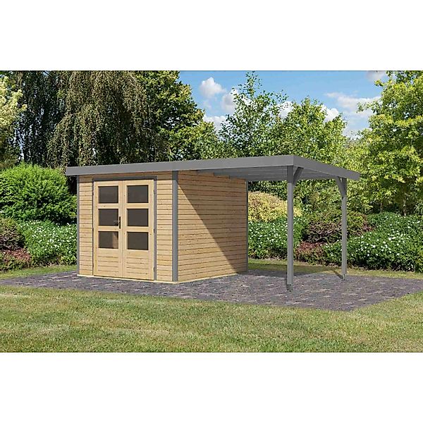Karibu Gartenhaus Ernesto 3,5 A m. Anbaudach Natur/Grau 209 x 238 x 242 cm günstig online kaufen