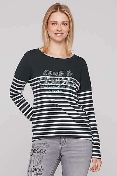 SOCCX Langarmshirt SOCCX Streifenshirt mit Pailletten-Wording günstig online kaufen