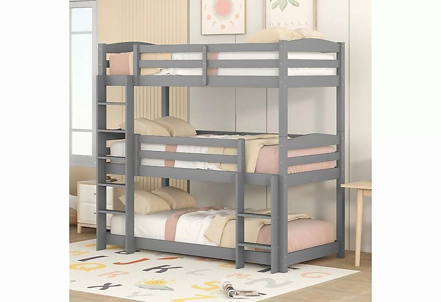 Odikalo Kinderbett Single-Size-Holz-Dreier-Etagenbett, Weiß/Grau, 90*200cm günstig online kaufen