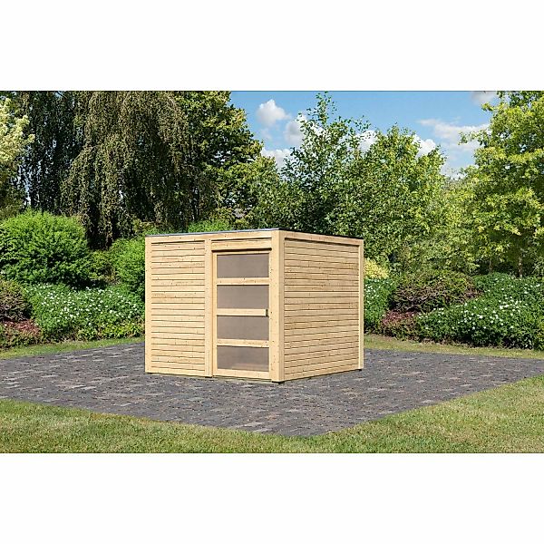 Karibu Holz-Gartenhaus Cuadrado Natur Flachdach Unbehandelt 242 cm x 242 cm günstig online kaufen