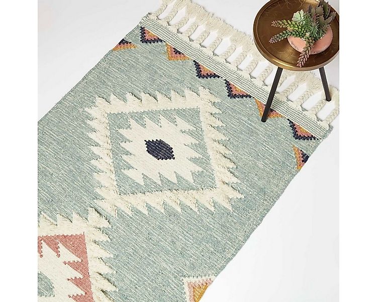 Homescapes Wollteppich Handgewebter Kelim Teppich Tenali – 120 x 170 cm, bl günstig online kaufen