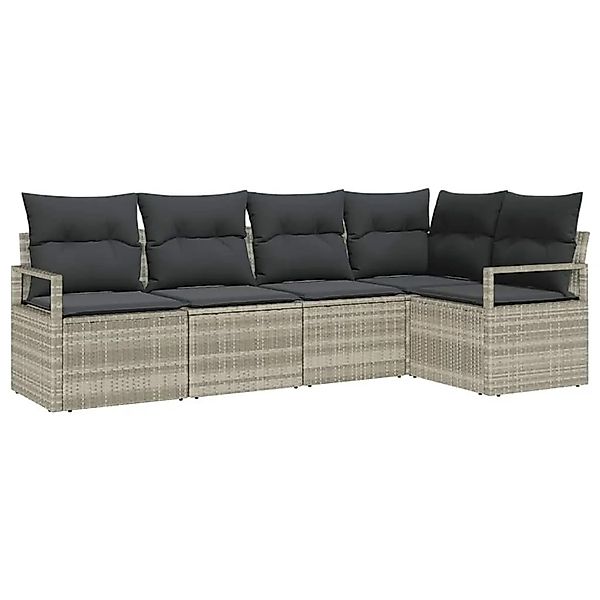 vidaXL Gartensofa-Set mit Kissen 5 Stk Hellgrau Poly-Rattan 3355051 günstig online kaufen