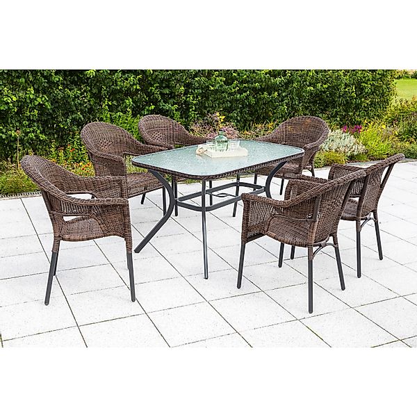 Merxx Ravenna Set 7-tlg. 6 Stapelsessel Gartentisch 150 x 85 cm Schoko günstig online kaufen