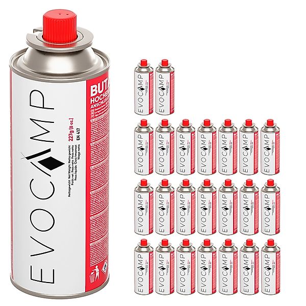 Evocamp Butan 24 Stück Gaskartusche 227g für Campingkocher Gasheizung und U günstig online kaufen