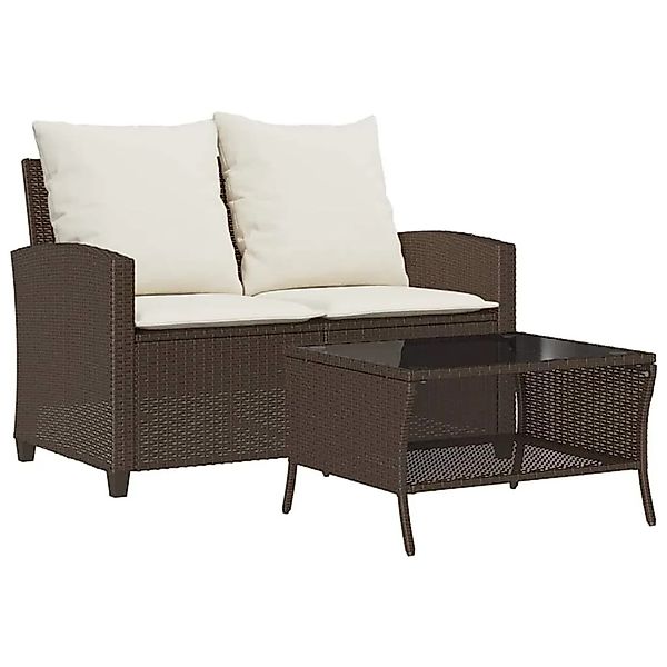 vidaXL Gartensofa 2-Sitzer mit Kissen & Tisch Braun Poly Rattan 4103846 günstig online kaufen