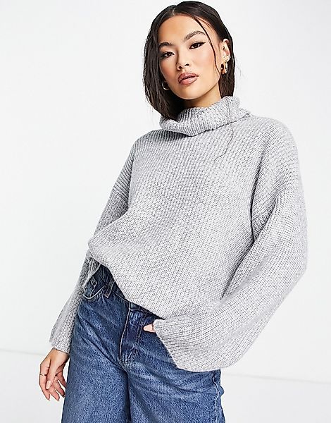 ASOS DESIGN – Gerippter, hochgeschlossener Pullover in Grau günstig online kaufen