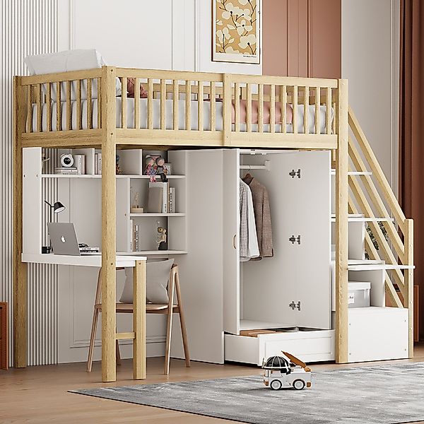 Odikalo Jugendbett Kinderbett Hochbett mit Kleiderschrank günstig online kaufen