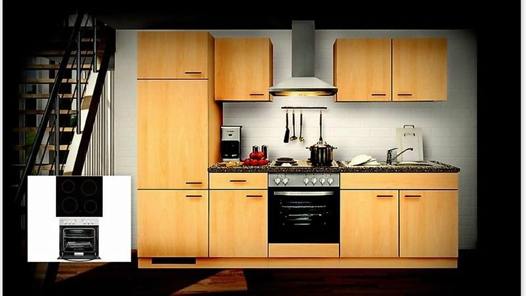 Einbauküche MANKAALPHA 2 Buche Küche - Schränke montiert/ Küchenzeile 270 c günstig online kaufen