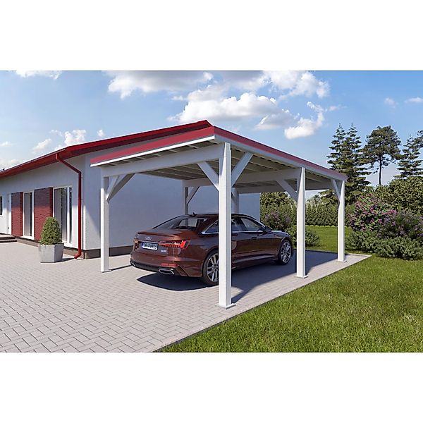 Holzbrüder Carport Ralf 24m² Reinweiß-Rot günstig online kaufen