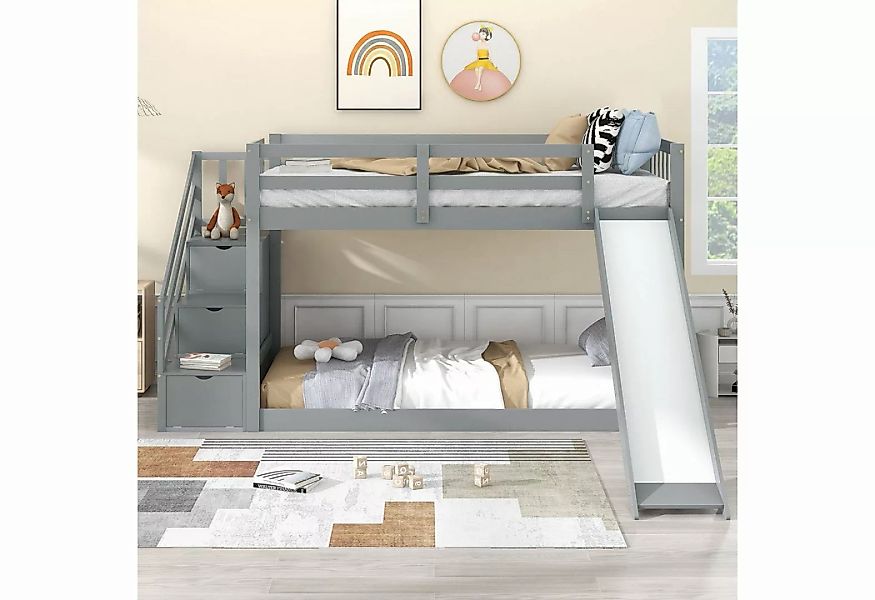 Flieks Etagenbett, Kinderbett mit Rutsche und Stauraumtreppe 90x200cm günstig online kaufen