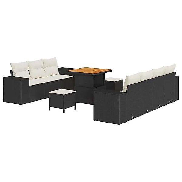 vidaXL Gartensofa-set mit Kissen 10-Tlg Schwarz und Creme Poly-Rattan 33639 günstig online kaufen