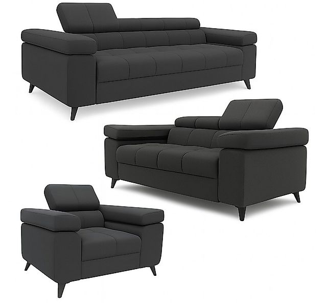M-Punkt24 Polstergarnitur Sofa 3-2-1 mit Schlaffunktion, (Samtstoff Anthraz günstig online kaufen