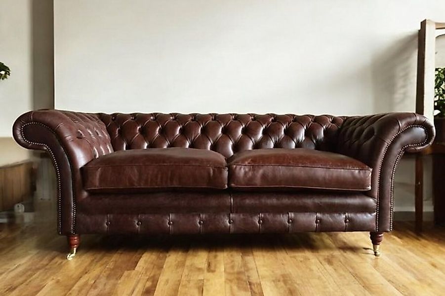 JVmoebel Chesterfield-Sofa Design Chesterfield 3-Sitzer Couch Braun Polster günstig online kaufen