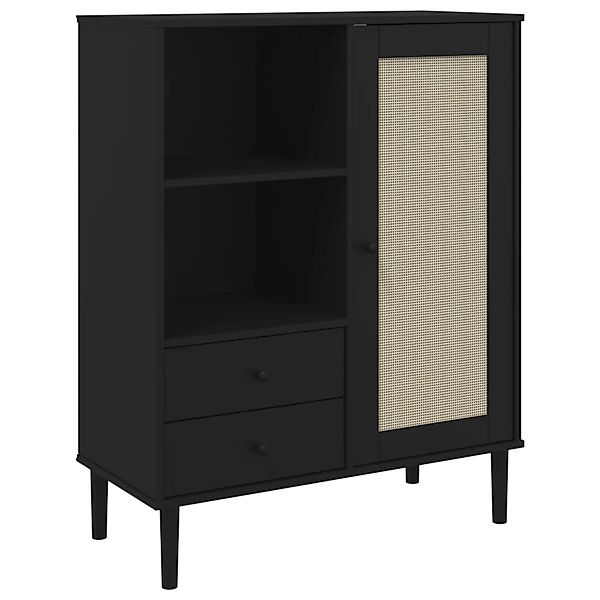 vidaXL Highboard SENJA Rattan-Optik Schwarz 90x40x112 cm Kiefernholz 358057 günstig online kaufen