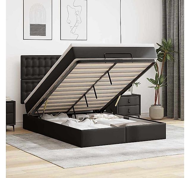 vidaXL Bett, Ottoman-Bett mit Matratze Schwarz 140x200 cm Kunstleder günstig online kaufen