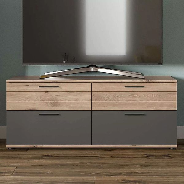 Kleiner Unterschrank Fernseher in Wildeichefarben & Grau 130 cm breit günstig online kaufen