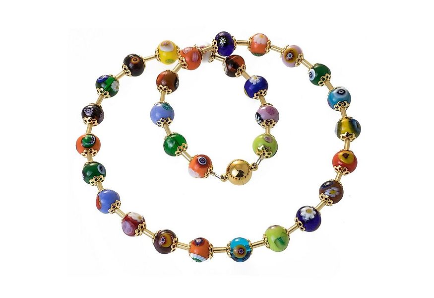 Perlenkette Kette mit Millefiori Murano Glas bunt, 8 mm Perlen 45 cm günstig online kaufen
