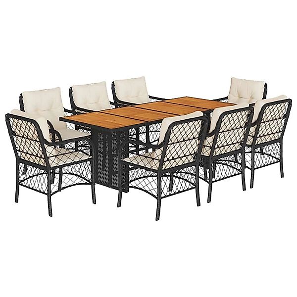 vidaXL 9-Tlg Garten-Essgruppe mit Kissen Schwarz Poly Rattan 3212071 günstig online kaufen