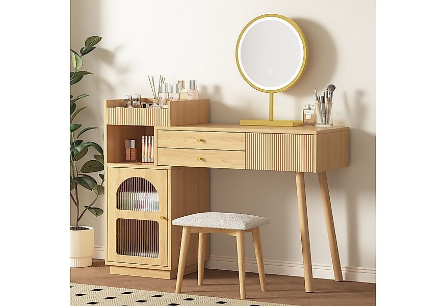 Flieks Schminktisch, Kosmetiktisch mit LED-Spiegel und Seitenschrank ohne S günstig online kaufen