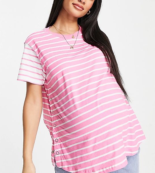 ASOS DESIGN Maternity – Rosa Still-T-Shirt mit zusammengesetztem Streifenmu günstig online kaufen