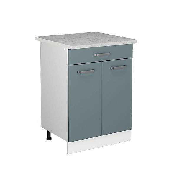 Vicco Küchenunterschrank R-Line Blau-Grau/Weiß 60 cm mit Schublade AP Marmo günstig online kaufen