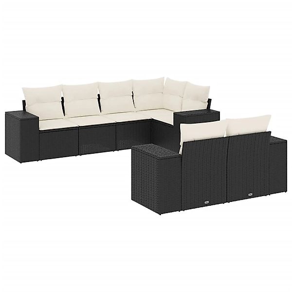 vidaXL 7-Tlg Garten-Sofagarnitur mit Kissen Schwarz Poly Rattan 3255143 günstig online kaufen
