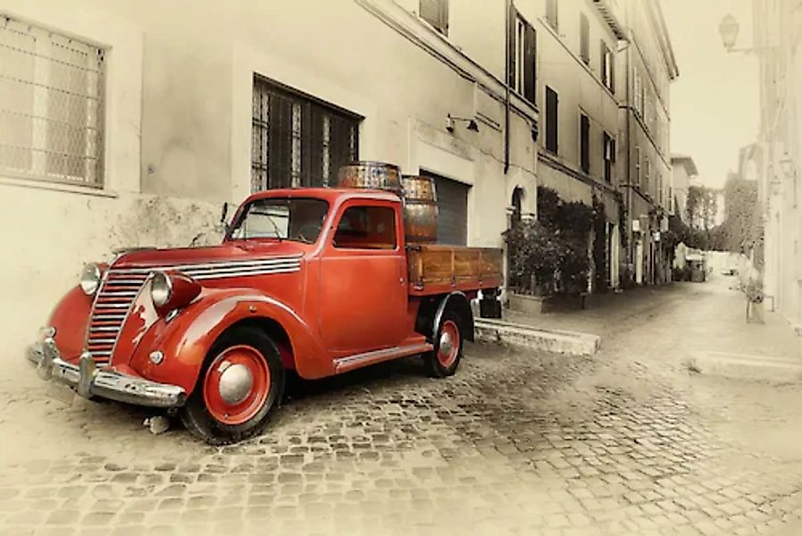 Papermoon Fototapete »Rotes Auto in altem Foto« günstig online kaufen