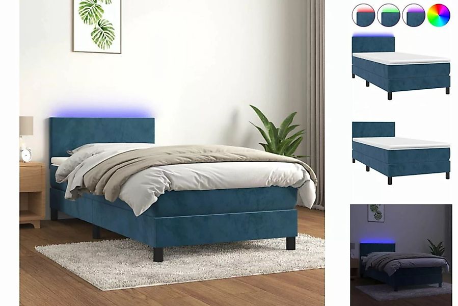 vidaXL Bett Boxspringbett mit Matratze & LED Dunkelblau 90x200 cm Samt günstig online kaufen