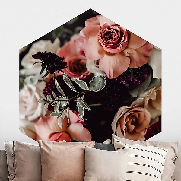 Hexagon Fototapete Edles Blumen Bouquet günstig online kaufen