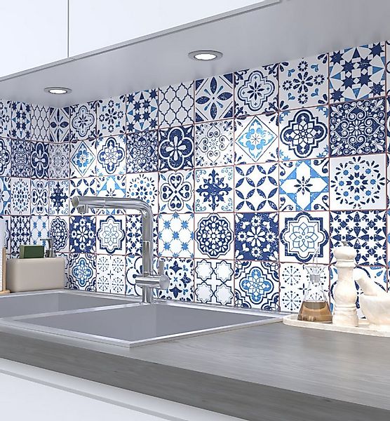 MyMaxxi Küchenrückwand Küchenrückwand selbstklebend Retro blaue Fliesen Spr günstig online kaufen