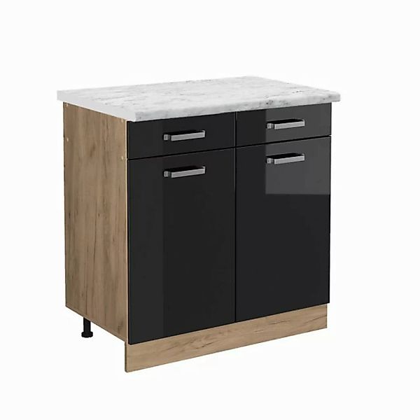 Vicco Unterschrank R-Line, Schwarz Hochglanz/Goldkraft Eiche, 80 cm AP Marm günstig online kaufen