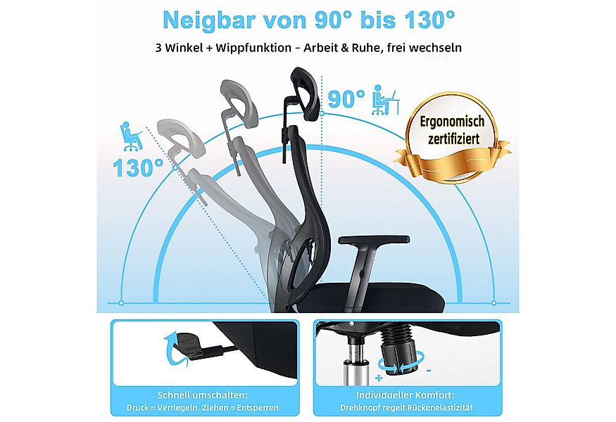 Durrafy Bürostuhl Ergonomischer Stuhl Drehstuhl Schreibtischstuhl chefsesse günstig online kaufen