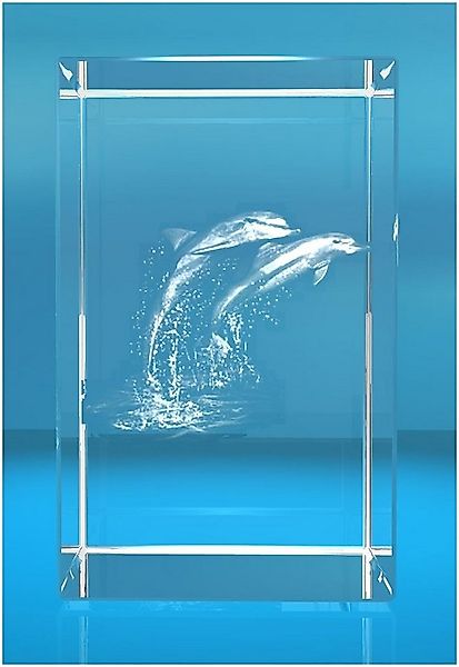 Dekofigur 3D Glasquader Motiv: zwei Delfine / Delphine, Hochwertige Geschen günstig online kaufen
