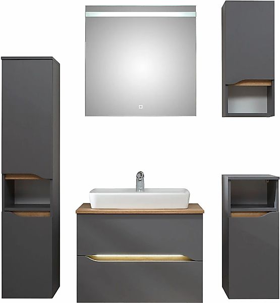 Saphir Badmöbel-Set "Quickset 5-teilig, Keramik-Aufsatzbecken mit LED-Spieg günstig online kaufen
