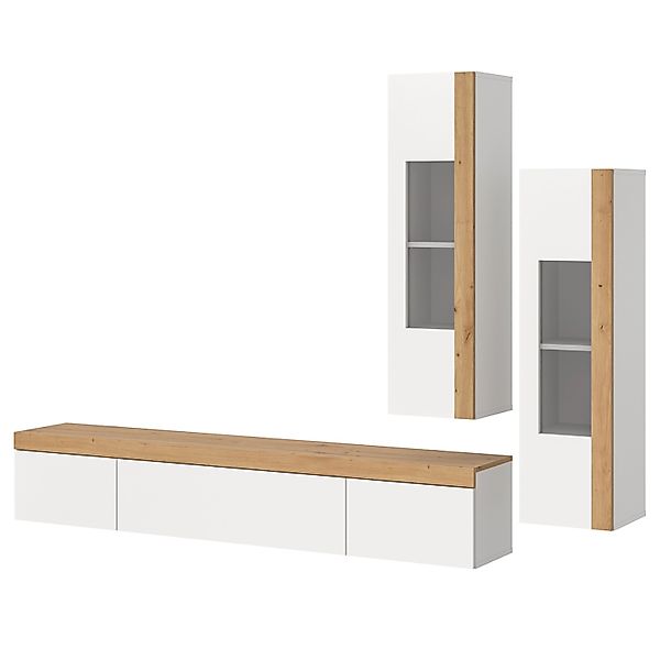 Inn.Furn Wohnwand 3-teilig in Weiß und Eiche 270 cm Siena günstig online kaufen