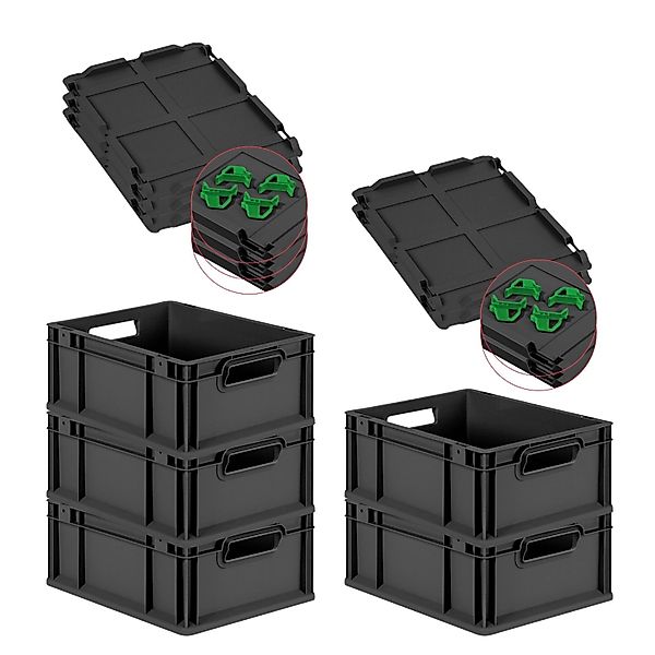 PROREGAL SparSet 5x Eurobox Nextgen Grip Mit Auflagedeckel Und Grünen Versc günstig online kaufen