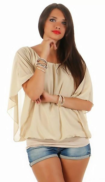 CLEO STYLE Schlupfbluse Damen Chiffon Bluse CL 2400 Beige One Size (36-40) günstig online kaufen