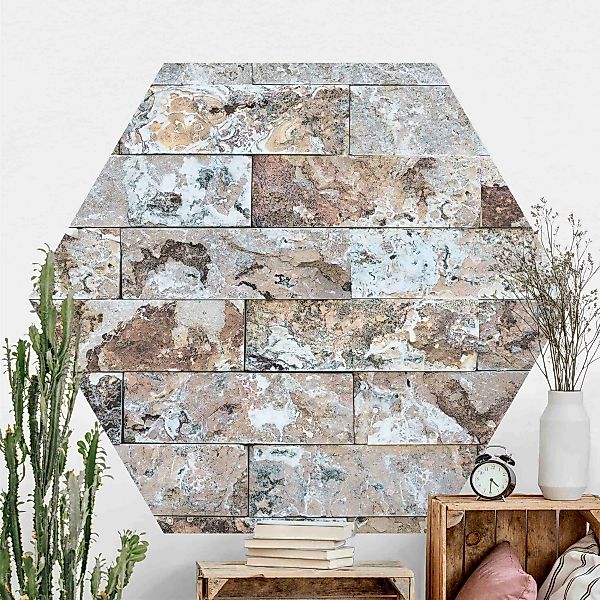 Hexagon Fototapete selbstklebend Naturmarmor Steinwand günstig online kaufen