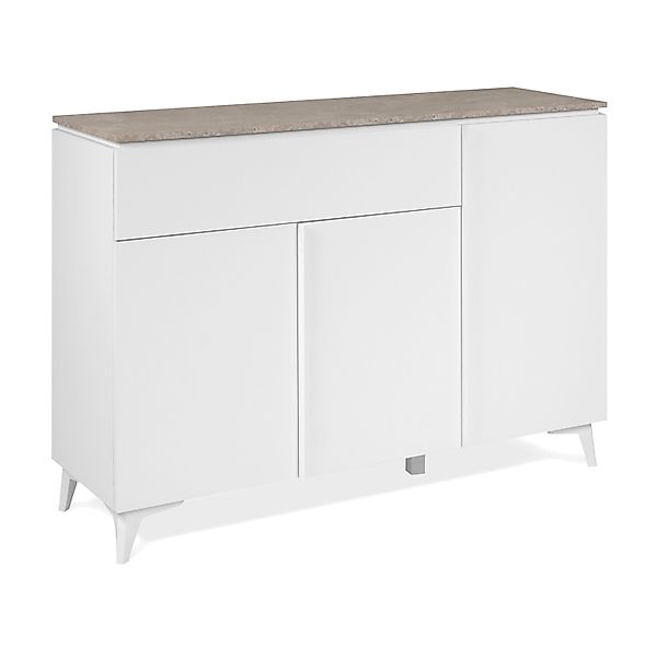 Furn.Design Sideboard Weiß und Sandstein 133 cm 3-türig 4 Fächer Modern Vis günstig online kaufen