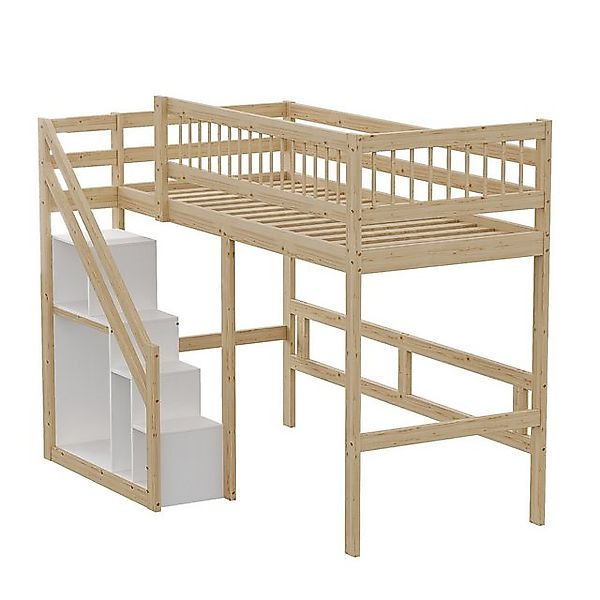 HAUSS SPOLE Kinderbett 90x 200 cm Massivholzbett, Treppe mit Aufbewahrungss günstig online kaufen