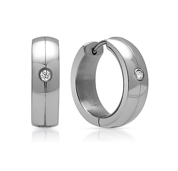 Unique Paar Ohrstecker Titancreolen mit polierter Oberfläche und Zirkonia T günstig online kaufen