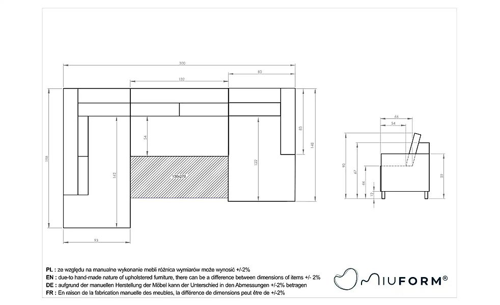Miuform Wohnlandschaften mit Funktion   ¦ grau ¦ Maße (cm): B: 300 H: 90 Po günstig online kaufen