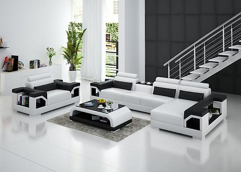 JVmoebel Ecksofa Ledersofa Wohnlandschaft Ecksofa Sessel Couch Garnitur Des günstig online kaufen