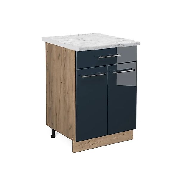 Vicco Küchenschränke Fame-Line Dunkelblau Hochglanz 80 cm mit 3 Schubladen günstig online kaufen