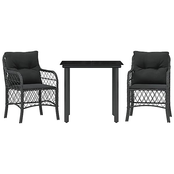 vidaXL 3-Tlg Bistro-Set mit Kissen Schwarz Poly Rattan 3212103 günstig online kaufen