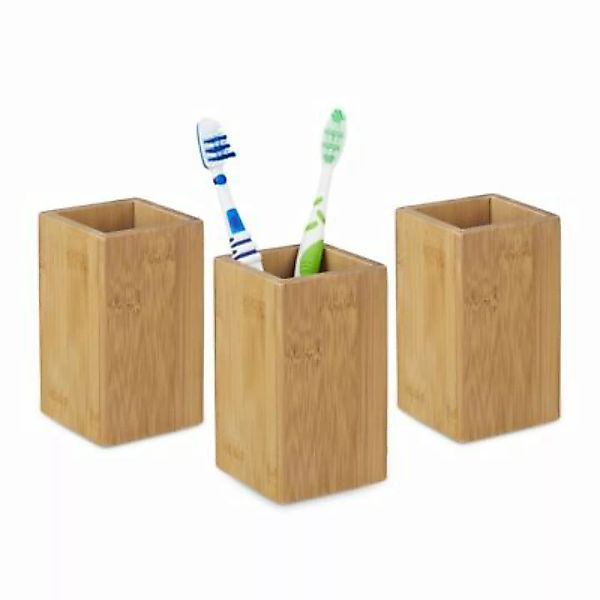 relaxdays 3 x Zahnputzbecher Bambus natur günstig online kaufen
