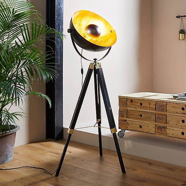 Stehlampe Covaleda m. Dreibeingestell schwarz/gold günstig online kaufen