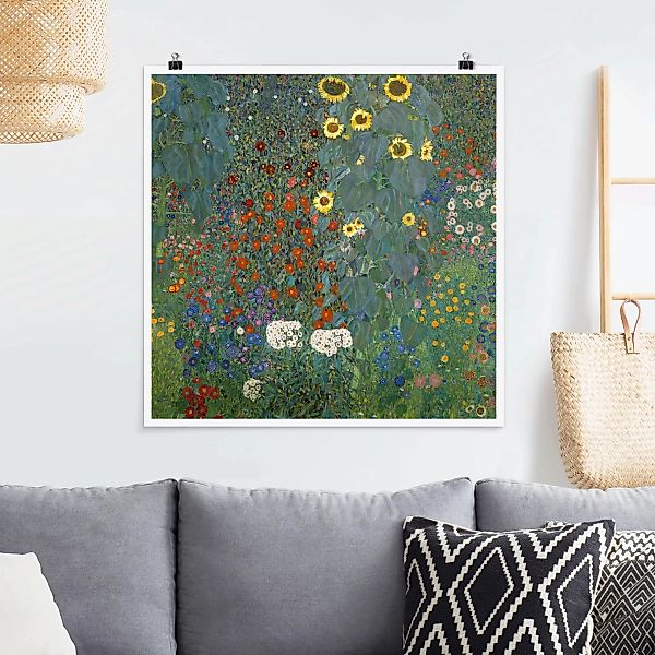 Poster Kunstdruck - Quadrat Gustav Klimt - Garten Sonnenblumen günstig online kaufen